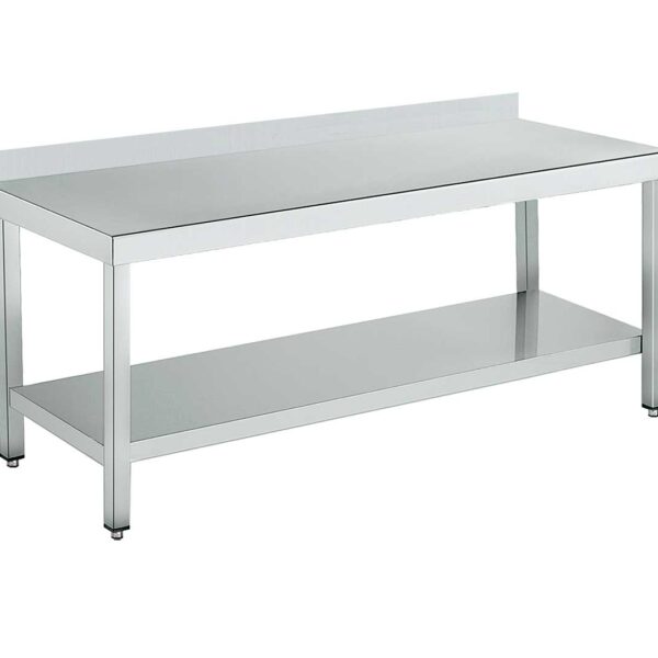 Mesa de Soporte Mural en Acero Inoxidable con Estante y Salpicadero